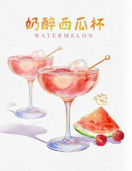 78ipad水彩夏日饮品78奶醉西瓜杯附过程图
