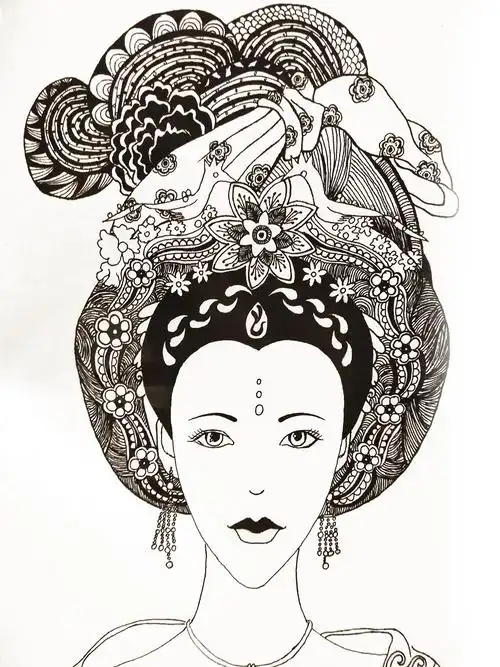 墨色古代美女头饰手绘|纯艺术|绘画|默默而笙 - 原创作品 - 站酷