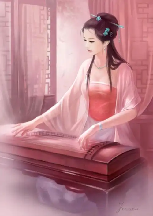 求手绘古代抚琴美女最好有些空灵孤独阿