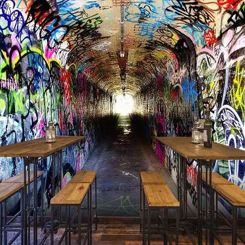 涂鸦喷漆街头手绘墙纸嘻哈街舞壁画舞蹈室酒吧装饰背景墙餐厅壁纸