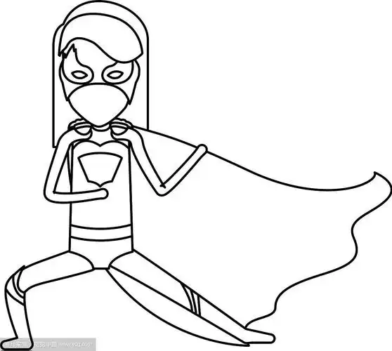 黑白轮廓无脸的女超人在